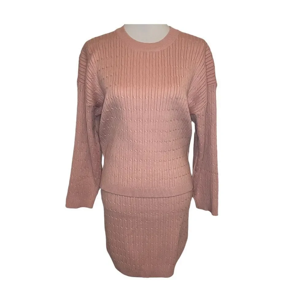 Dusty Rose Sweater and Skirt Matching Set size Small
